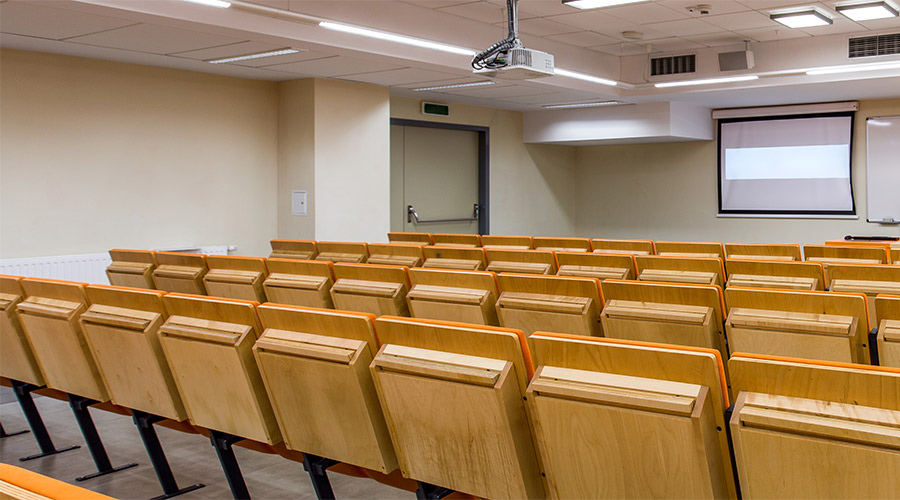 student lecture hall with screen