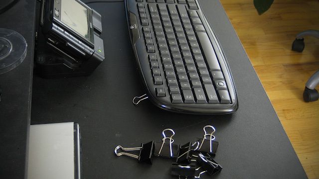 using binder clips to fix wonky keyboard