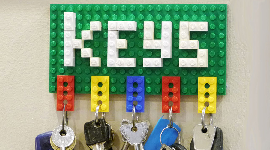 hanging a set of keys from a lego board and pieces