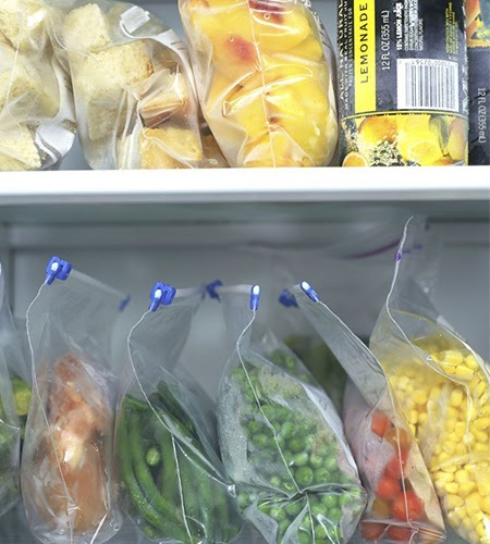 frozen vegetables in the freezer