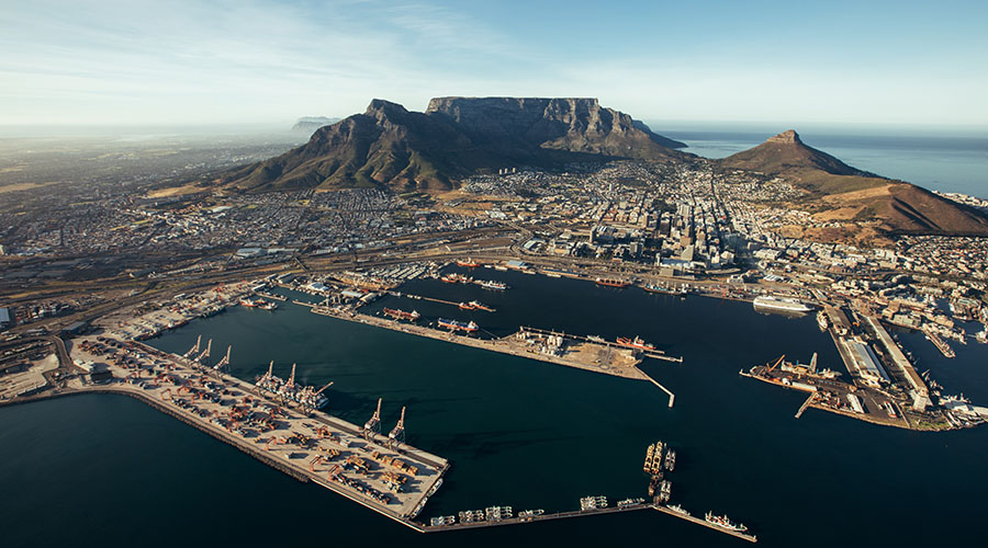 Aerial view of Cape Town from the harbour